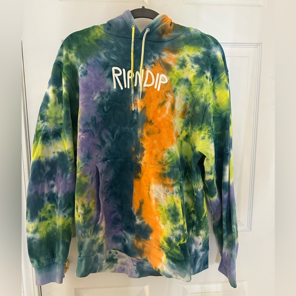 Ripndip Tie-Dye Crewneck Hoodie in Green, Orange, Purple and Blue